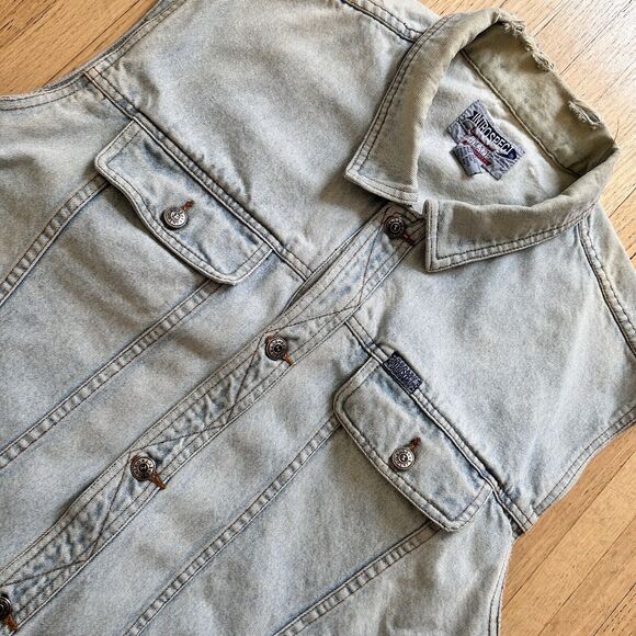 Vintage Diamond Stitch Jean Vest Denim Mens XL Distressed by Introspect - Picture 2 of 9